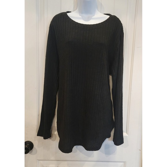 Fantaslook Tops - Fantaslook Womens Black Ribbed Knit Long Sleeve Crew Neck Top 2XL NWT